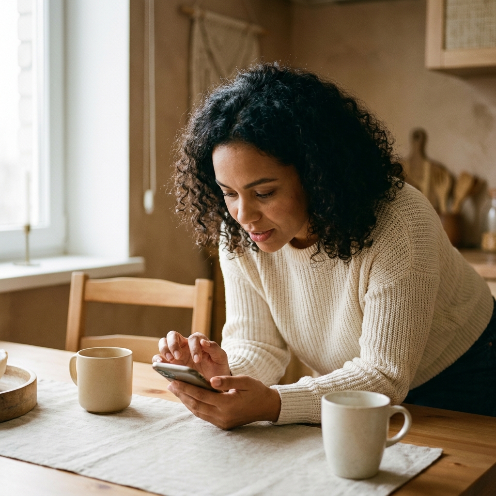 Mulher escolhendo uma especialidade médica no celular